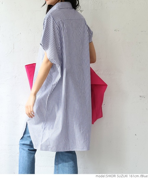 coca(coca)(コカ)の「ストライプオックス半袖シャツ(シャツ/ブラウス・レディース・ブラック/ブルー・ONE SIZE)」の12枚目の写真