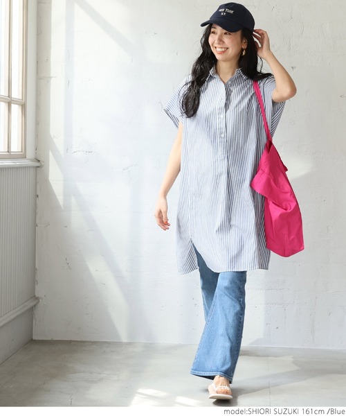 coca(coca)(コカ)の「ストライプオックス半袖シャツ(シャツ/ブラウス・レディース・ブラック/ブルー・ONE SIZE)」の13枚目の写真