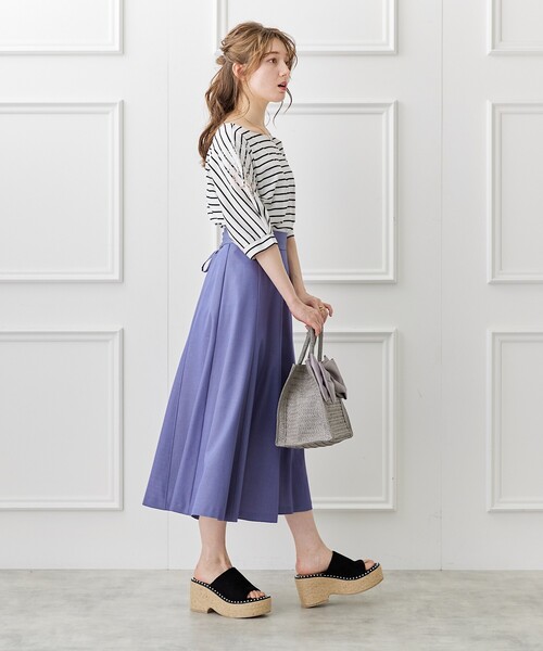 couture brooch（クチュールブローチ）の「◆軽くて洗える/デニムライク　バックレースアップフレアスカート（スカート・レディース・ネイビー/サックスブルー・40/36/34/38/42）」の4枚目の写真