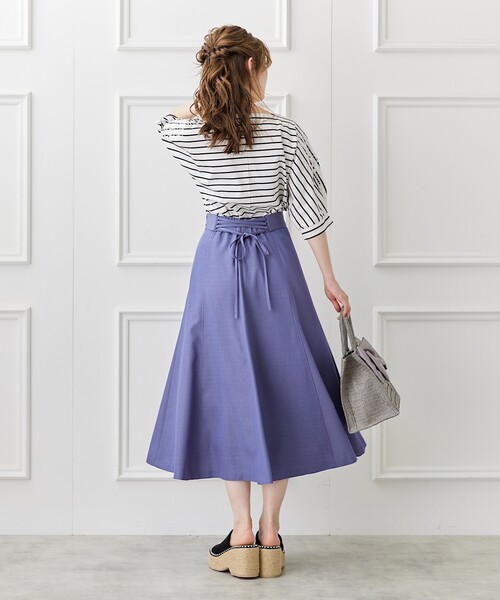 couture brooch（クチュールブローチ）の「◆軽くて洗える/デニムライク　バックレースアップフレアスカート（スカート・レディース・ネイビー/サックスブルー・40/36/34/38/42）」の5枚目の写真