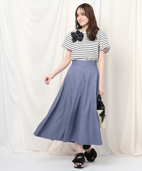couture brooch（クチュールブローチ）の「◆軽くて洗える/デニムライク　バックレースアップフレアスカート（スカート・レディース・ネイビー/サックスブルー・40/36/34/38/42）」の6枚目の写真