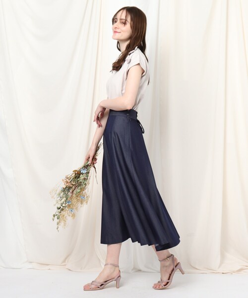 couture brooch（クチュールブローチ）の「◆軽くて洗える/デニムライク　バックレースアップフレアスカート（スカート・レディース・ネイビー/サックスブルー・40/36/34/38/42）」の9枚目の写真