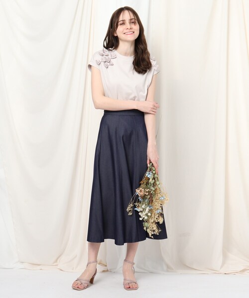 couture brooch（クチュールブローチ）の「◆軽くて洗える/デニムライク　バックレースアップフレアスカート（スカート・レディース・ネイビー/サックスブルー・40/36/34/38/42）」の11枚目の写真