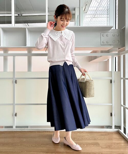 couture brooch（クチュールブローチ）の「◆軽くて洗える/デニムライク　バックレースアップフレアスカート（スカート・レディース・ネイビー/サックスブルー・40/36/34/38/42）」の15枚目の写真