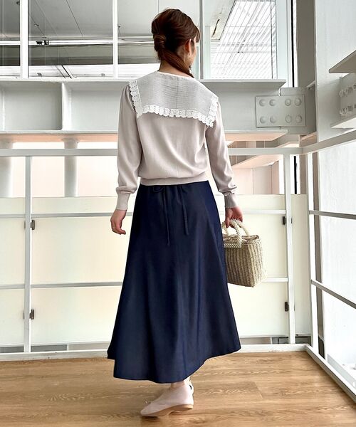 couture brooch（クチュールブローチ）の「◆軽くて洗える/デニムライク　バックレースアップフレアスカート（スカート・レディース・ネイビー/サックスブルー・40/36/34/38/42）」の17枚目の写真