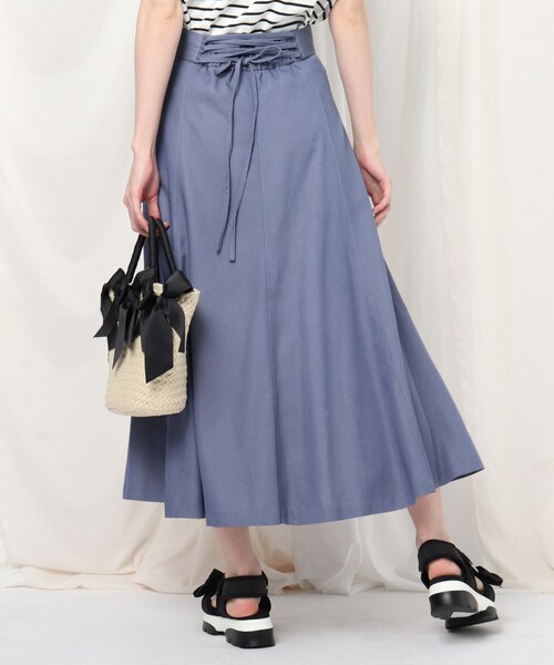 couture brooch（クチュールブローチ）の「◆軽くて洗える/デニムライク　バックレースアップフレアスカート（スカート・レディース・ネイビー/サックスブルー・40/36/34/38/42）」の21枚目の写真