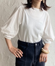 綿天竺ボリューム袖ランタンスリーブショート丈半袖Tシャツ