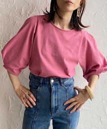 綿天竺ボリューム袖ランタンスリーブショート丈半袖Tシャツ