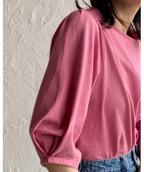 She's Closet（シーズクローゼット）の「綿天竺ボリューム袖ランタンスリーブショート丈半袖Tシャツ（Tシャツ/カットソー・レディース・グリーン/オレンジ/ピンク/ブラック/ホワイト・FREE）」の7枚目の写真
