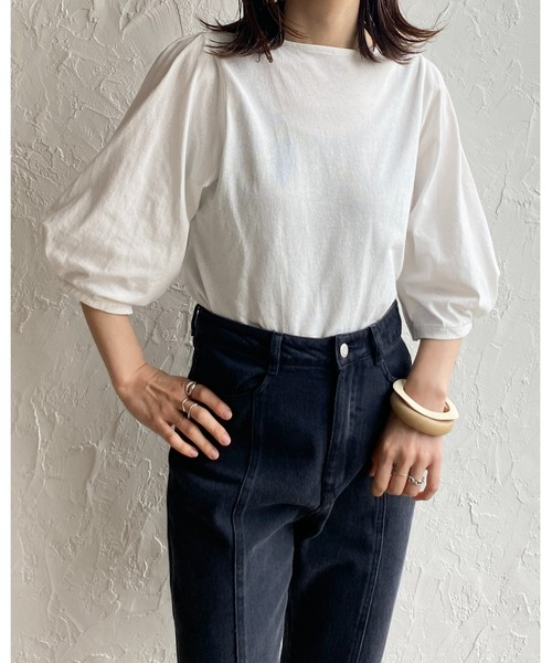 She's Closet（シーズクローゼット）の「綿天竺ボリューム袖ランタンスリーブショート丈半袖Tシャツ（Tシャツ/カットソー・レディース・グリーン/オレンジ/ピンク/ブラック/ホワイト・FREE）」の15枚目の写真