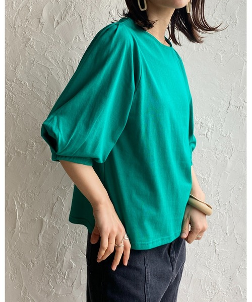 She's Closet（シーズクローゼット）の「綿天竺ボリューム袖ランタンスリーブショート丈半袖Tシャツ（Tシャツ/カットソー・レディース・グリーン/オレンジ/ピンク/ブラック/ホワイト・FREE）」の17枚目の写真