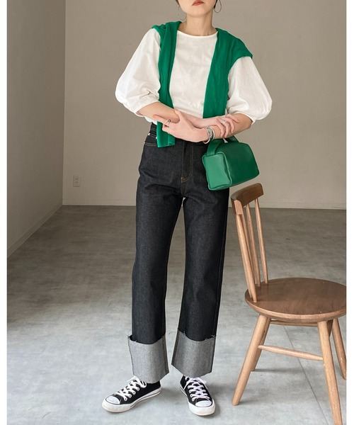 She's Closet（シーズクローゼット）の「綿天竺ボリューム袖ランタンスリーブショート丈半袖Tシャツ（Tシャツ/カットソー・レディース・グリーン/オレンジ/ピンク/ブラック/ホワイト・FREE）」の22枚目の写真