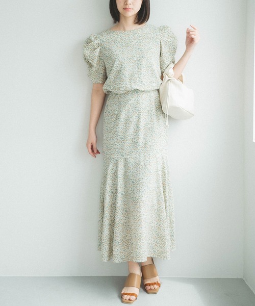 FREE'S MART（フリーズマート）の「【Sシリーズ対応】◇ボリュームスリーブ柄ワンピース（ワンピース・レディース・ホワイト系その他/グリーン系その他/ブラック系その他/ベージュ・SMALL/MEDIUM/X-SMALL）」の4枚目の写真