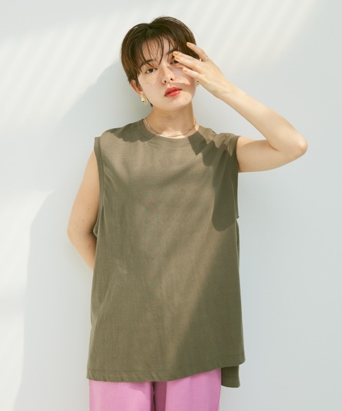 Happy John（ハッピージョン）の「back open french Tee/バックオープンフレンチT（Tシャツ/カットソー・レディース・ホワイト/カーキ/オレンジ/グリーン・FREE）」の2枚目の写真