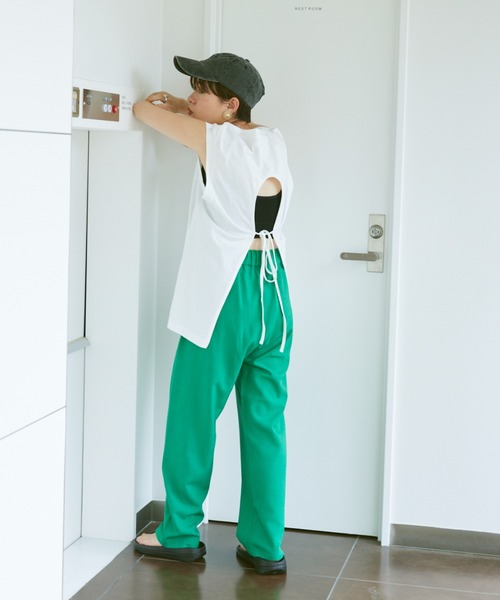 Happy John（ハッピージョン）の「back open french Tee/バックオープンフレンチT（Tシャツ/カットソー・レディース・ホワイト/カーキ/オレンジ/グリーン・FREE）」の9枚目の写真