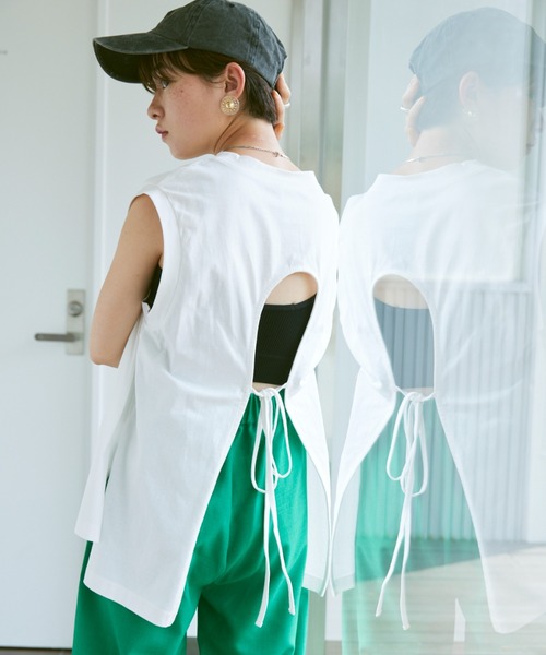 Happy John（ハッピージョン）の「back open french Tee/バックオープンフレンチT（Tシャツ/カットソー・レディース・ホワイト/カーキ/オレンジ/グリーン・FREE）」の7枚目の写真