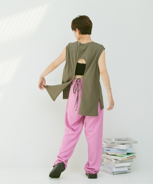 Happy John（ハッピージョン）の「back open french Tee/バックオープンフレンチT（Tシャツ/カットソー・レディース・ホワイト/カーキ/オレンジ/グリーン・FREE）」の16枚目の写真