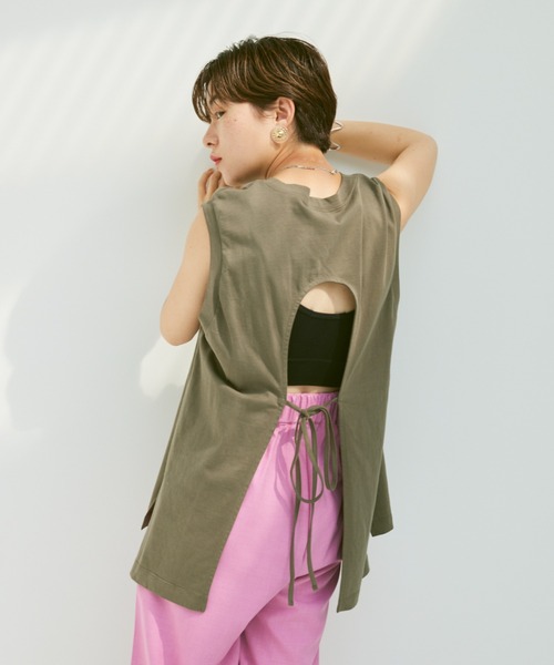 Happy John（ハッピージョン）の「back open french Tee/バックオープンフレンチT（Tシャツ/カットソー・レディース・ホワイト/カーキ/オレンジ/グリーン・FREE）」の13枚目の写真