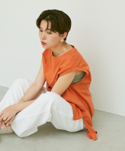 Happy John（ハッピージョン）の「back open french Tee/バックオープンフレンチT（Tシャツ/カットソー・レディース・ホワイト/カーキ/オレンジ/グリーン・FREE）」の19枚目の写真