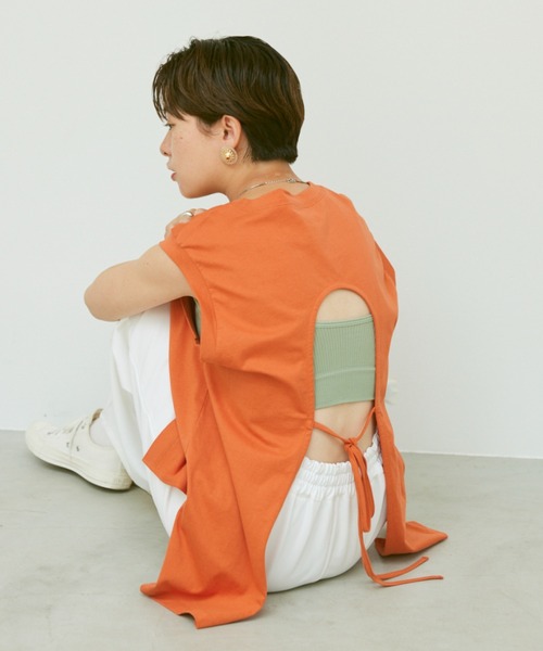 Happy John（ハッピージョン）の「back open french Tee/バックオープンフレンチT（Tシャツ/カットソー・レディース・ホワイト/カーキ/オレンジ/グリーン・FREE）」の20枚目の写真