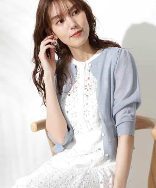 JILL STUART（ジルスチュアート）の「◆《Endy ROBE》シャンテルニット（カーディガン/ボレロ・レディース・ホワイト/ブラック/ブルー・FREE）」の3枚目の写真