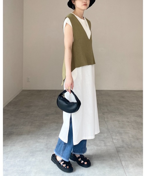 She's Closet(シーズクローゼット)の「クルーネックヘビーウェイトフレンチスリーブロングTシャツワンピース(ワンピース・レディース・ホワイト/ブラック/モカ/チャコール・FREE)」の7枚目の写真