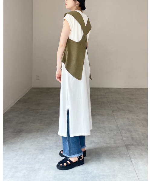 She's Closet(シーズクローゼット)の「クルーネックヘビーウェイトフレンチスリーブロングTシャツワンピース(ワンピース・レディース・ホワイト/ブラック/モカ/チャコール・FREE)」の8枚目の写真