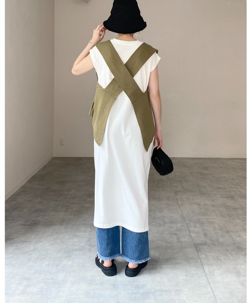 She's Closet(シーズクローゼット)の「クルーネックヘビーウェイトフレンチスリーブロングTシャツワンピース(ワンピース・レディース・ホワイト/ブラック/モカ/チャコール・FREE)」の9枚目の写真