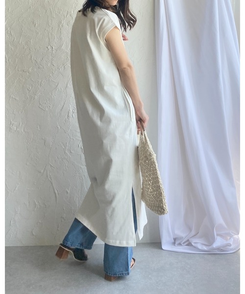 She's Closet(シーズクローゼット)の「クルーネックヘビーウェイトフレンチスリーブロングTシャツワンピース(ワンピース・レディース・ホワイト/ブラック/モカ/チャコール・FREE)」の15枚目の写真