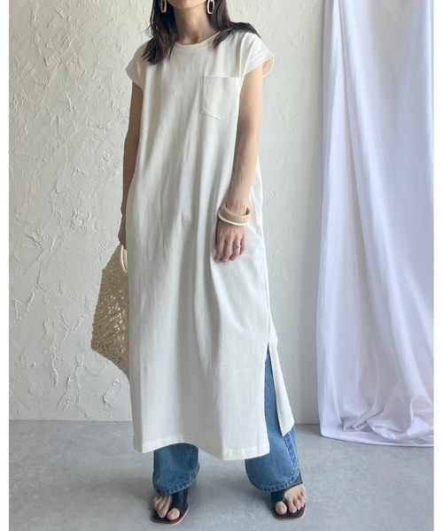 She's Closet(シーズクローゼット)の「クルーネックヘビーウェイトフレンチスリーブロングTシャツワンピース(ワンピース・レディース・ホワイト/ブラック/モカ/チャコール・FREE)」の16枚目の写真