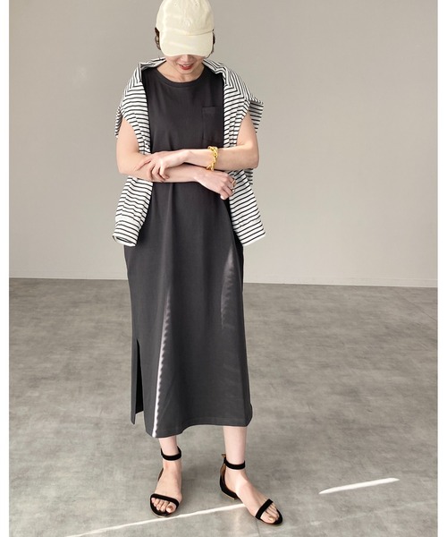 She's Closet(シーズクローゼット)の「クルーネックヘビーウェイトフレンチスリーブロングTシャツワンピース(ワンピース・レディース・ホワイト/ブラック/モカ/チャコール・FREE)」の18枚目の写真