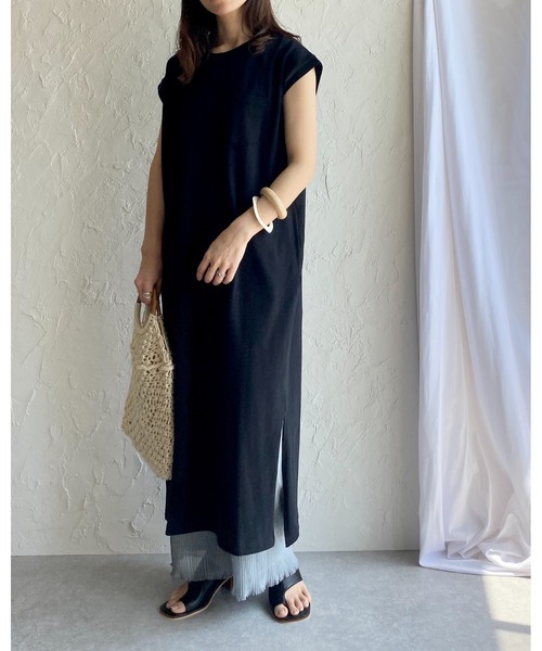 She's Closet(シーズクローゼット)の「クルーネックヘビーウェイトフレンチスリーブロングTシャツワンピース(ワンピース・レディース・ホワイト/ブラック/モカ/チャコール・FREE)」の20枚目の写真