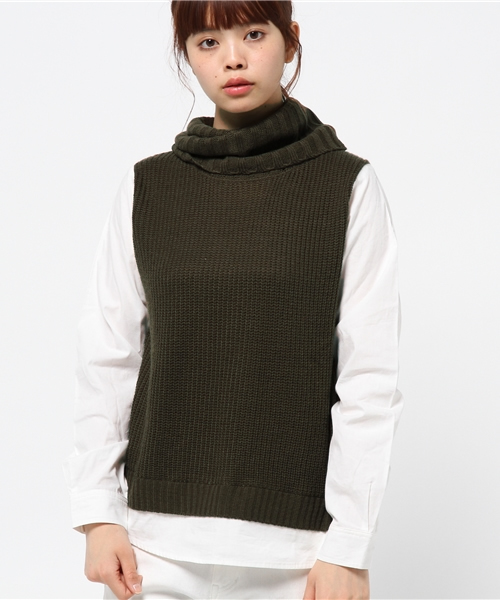 OUTLET（アウトレット）の「【who's who Chico】オフタートル重ネ着TOPS（ニット/セーター・レディース・ブラック/カーキ・FREE）」の2枚目の写真