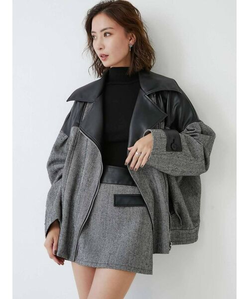 GYDA（ジェイダ）の「【セットアップ着用可】mix material BIGライダースジャケット（ライダースジャケット・レディース・ブラック/ブラウン・FREE）」の11枚目の写真