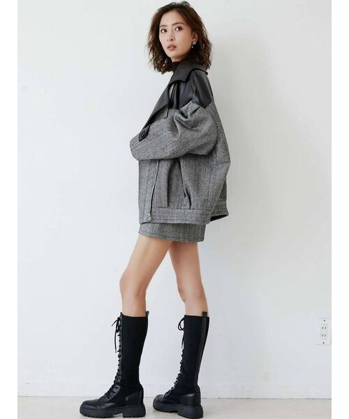 GYDA（ジェイダ）の「【セットアップ着用可】mix material BIGライダースジャケット（ライダースジャケット・レディース・ブラック/ブラウン・FREE）」の5枚目の写真