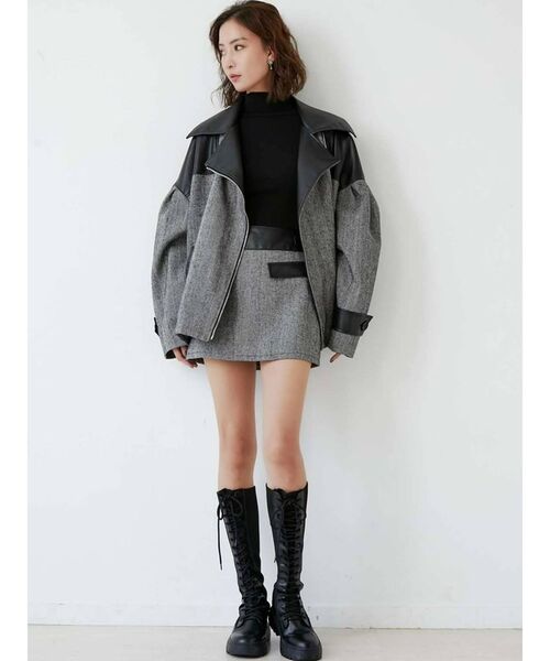 GYDA（ジェイダ）の「【セットアップ着用可】mix material BIGライダースジャケット（ライダースジャケット・レディース・ブラック/ブラウン・FREE）」の10枚目の写真