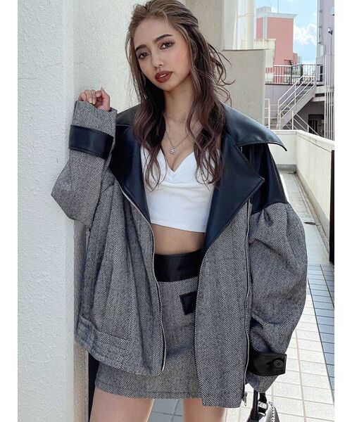 GYDA（ジェイダ）の「【セットアップ着用可】mix material BIGライダースジャケット（ライダースジャケット・レディース・ブラック/ブラウン・FREE）」の20枚目の写真