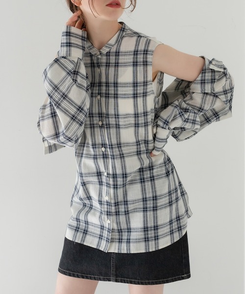 OLIVE des OLIVE（オリーブデオリーブ）の「3ウェイシャツ（シャツ/ブラウス・レディース・ベージュ/ネイビー/オレンジ・FREE）」の3枚目の写真