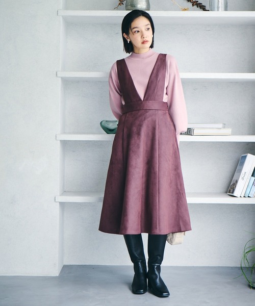 VIS（ビス）の「【洗える】ベロアタッチフレアジャンパースカート【sustainable】（ジャンパースカート・レディース・チャコールグレー/グリーン/ワイン・M/S）」の4枚目の写真