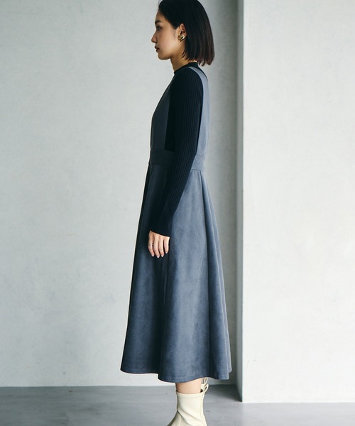 VIS（ビス）の「【洗える】ベロアタッチフレアジャンパースカート【sustainable】（ジャンパースカート・レディース・チャコールグレー/グリーン/ワイン・M/S）」の5枚目の写真