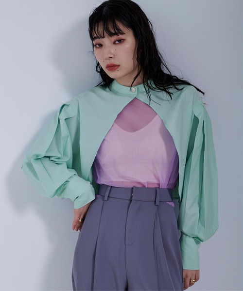 miette(ミエット)の「バンドカラーシャツアームボレロ(シャツ/ブラウス・レディース・ブラック/オフホワイト/ブラック系その他/ブルー系その他/グリーン系その他・FREE)」の5枚目の写真