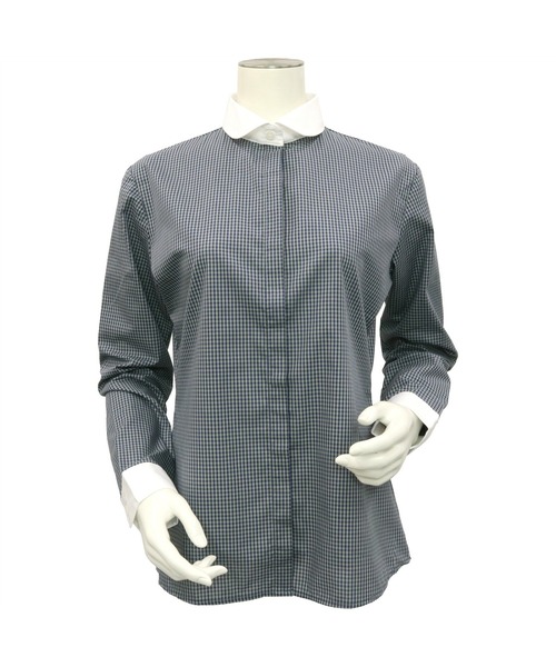TOKYO SHIRTS(トウキョウシャツ)の「形態安定ノーアイロン ラウンド衿 長袖ビジネスワイシャツ(ビジネスシャツ・レディース・ダークネイビー・S/M/L/LL)」の2枚目の写真