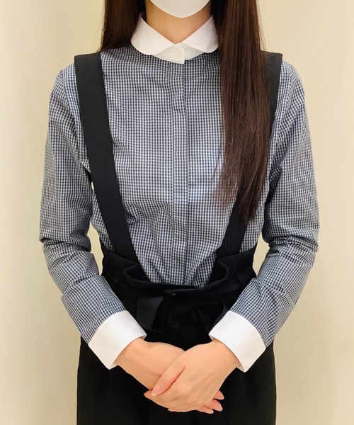 TOKYO SHIRTS(トウキョウシャツ)の「形態安定ノーアイロン ラウンド衿 長袖ビジネスワイシャツ(ビジネスシャツ・レディース・ダークネイビー・S/M/L/LL)」の8枚目の写真