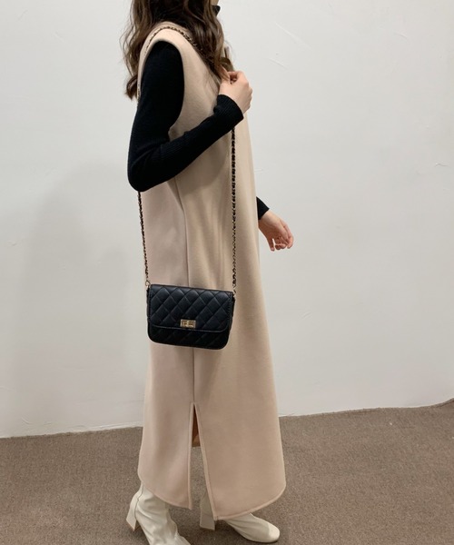 ECLIN(エクラン)の「メルトンスリットキーネックジャンスカ(ジャンパースカート・レディース・ブラック/ブラウン/グリーン/ブルーグレー/ベージュ/グレー・FREE)」の5枚目の写真