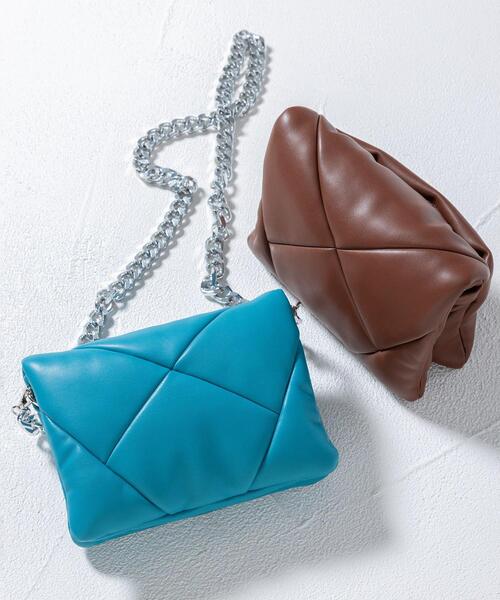 BEAUTY&YOUTH UNITED ARROWS（ビューティーアンドユースユナイテッドアローズ）の「プク スクエアフラップ ショルダーバッグ -2WAY-（ショルダーバッグ・レディース・ダークブラウン/ターコイズブルー・FREE）」の3枚目の写真