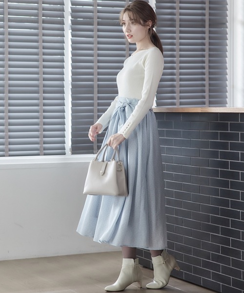 12Twelve Agenda(トゥエルブ アジェンダ)の「アラベスク柄サッシュ付ロングスカート(スカート・レディース・サックスブルー/グレイッシュベージュ・M)」の12枚目の写真