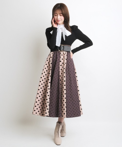 And Coutureアンドクチュール 花柄 ロングスカート ウエストバックゴム AND COUTURE（アンドクチュール）の「ラメチュール花刺繍ロング