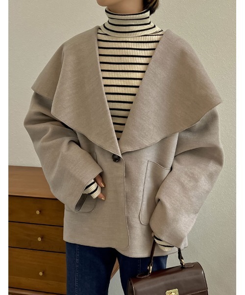 [神山まりあさん着用][2022A/WCOLLECTION]ビッグカラーウールライクミドル丈コート