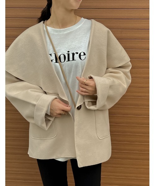 [神山まりあさん着用][2022A/WCOLLECTION]ビッグカラーウールライクミドル丈コート