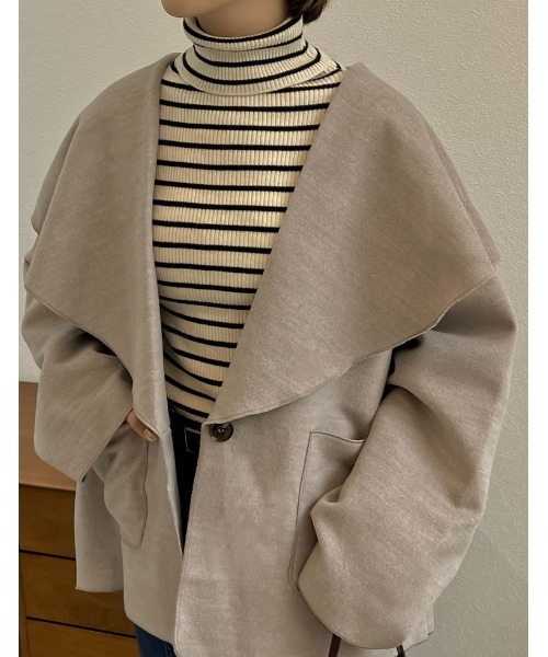 [神山まりあさん着用][2022A/WCOLLECTION]ビッグカラーウールライクミドル丈コート